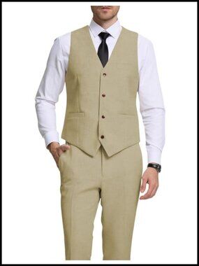Mens Linen Suit 2 Piece Vest and Pants Set Formal Wedding Prom Business